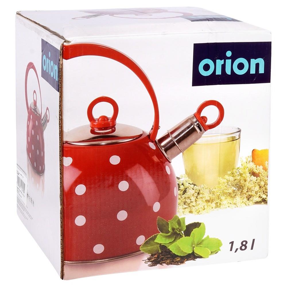Orion 1.8L Red Polka Dot Stainless Steel Whistling Tea Kettle (1.5L Usable Capacity)