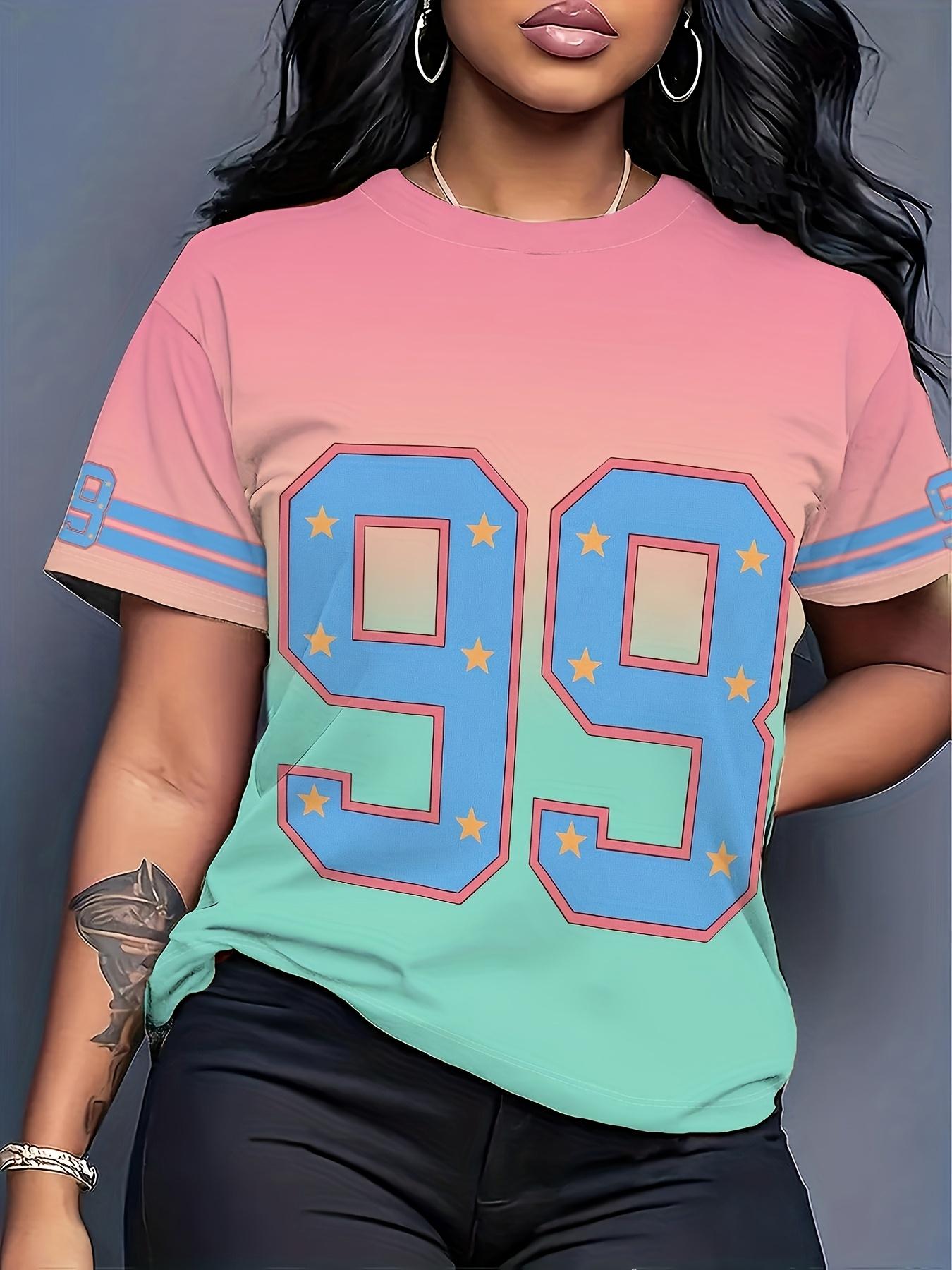 gradient summer women s short-sleeved tops printed women s sports casual round neck short-sleeved T-shirt XXS