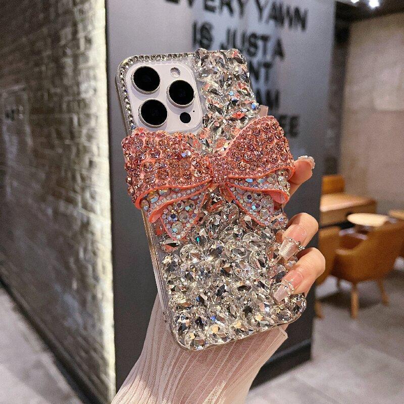 Luxurious Full Diamond Three-dimensional Bow Suitable for Apple 16promax Mobile Phone Case Ipnoe15 Gem 14 13 Women 17