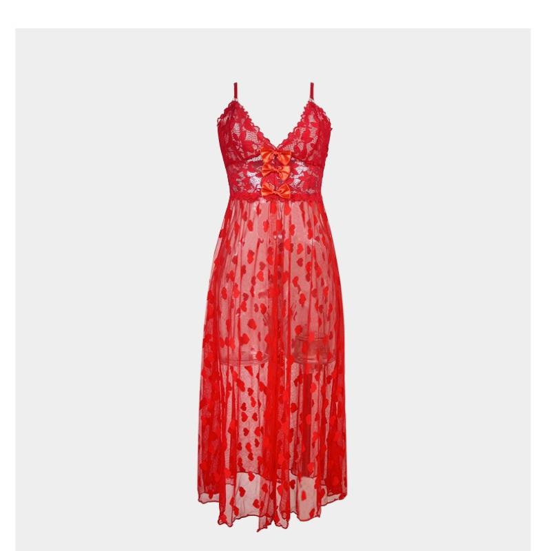 Sexy Spitzen-Schleifen-Camisole-Pyjama Durchsichtiges Netz Leichtes Nachthemd für Damen 772 Verspielte Feminine Nachtwäsche mit Zarten Spitzendetails