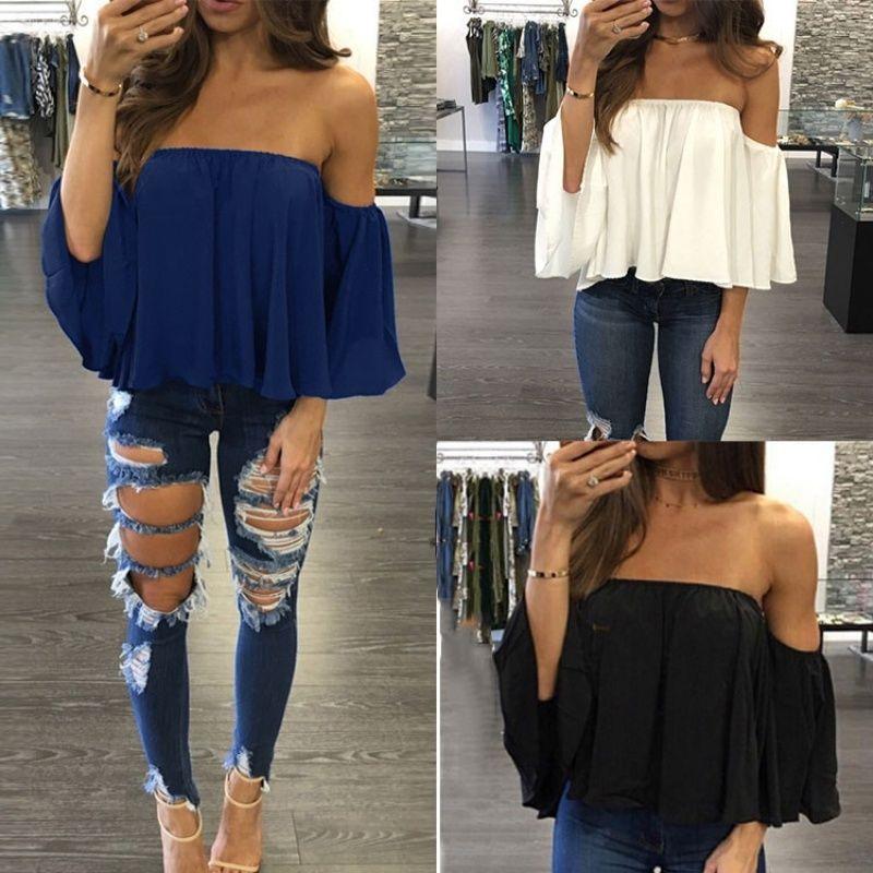 Premium Quality Fashion Women's Summer Off Shoulder Long Sleeve Casual Blouse
