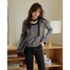 Chic Cutout Neck Colorblock Flare Sleeve Knit Sweater for Women
