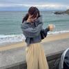 Korean Chic Autumn Winter Half Open Neck Loose Casual Solid Sweet Girl Tops All-match Lantern Sleeve Knitted Sweater Women 30988