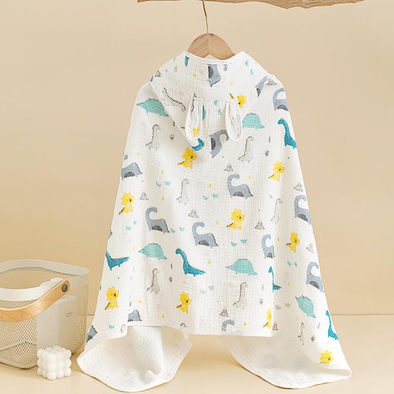 Spring Summer Baby Hooded Cloak Bath Towel Four Layers Crepe Children Hooded Gauze Wear Cotton Cloak