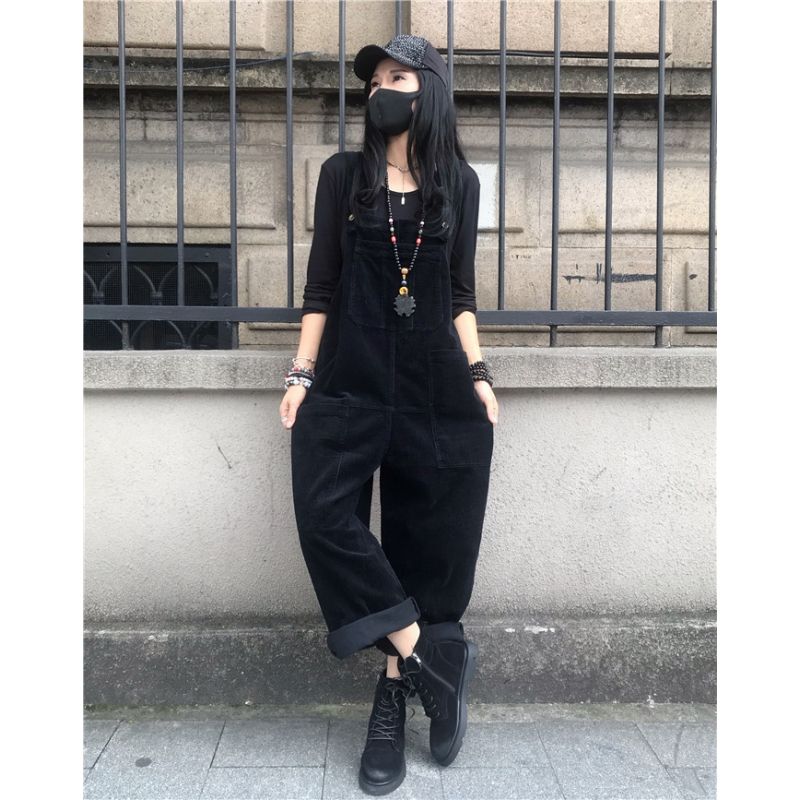 Literary and Art Large Size Thickened Warm Corduroy Casual Pants Women's Winter New Style Loose Covering Meat and Thin Overalls