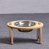 Elevated Pet Bowls Tilted Single/Double Cat Stainless Steel Food Bowls Wooden Dog Water Feeding Container Cat Supplies