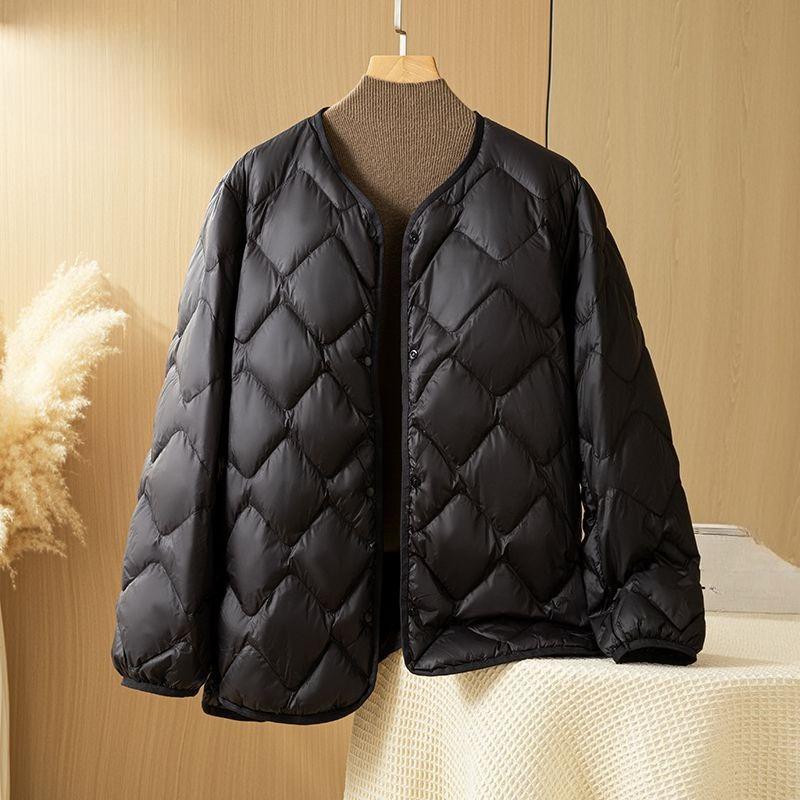 Women s Knit Hooded Long Sleeve Quilted Down Jacket Loose Casual Lightweight Puffer Coat L