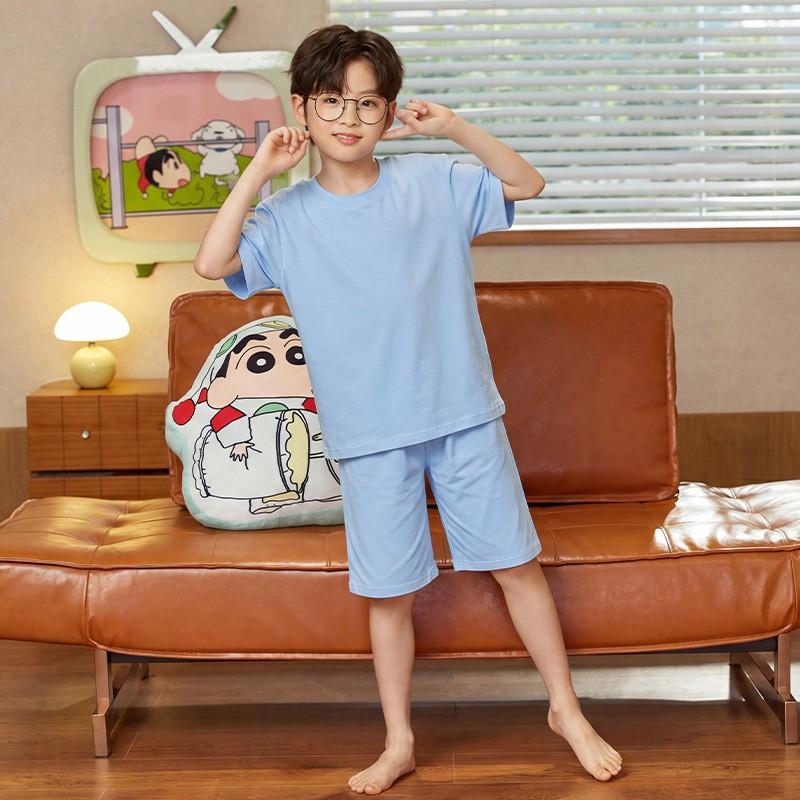 Boys Pajama Set Short Sleeve Cartoon Print Modal Sleepwear Lightweight Home Wear Kids 8