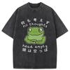 Vintage Washed Frog Samurai Printed T-Shirt Men's Women's Oversized Short Sleeve Hip-Hop Fitness Casual Tees Tops