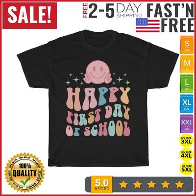 Fröhlicher erster Schultag Vintage Friedenshand Zurück zur Schule T-Shirt Männer Frauen