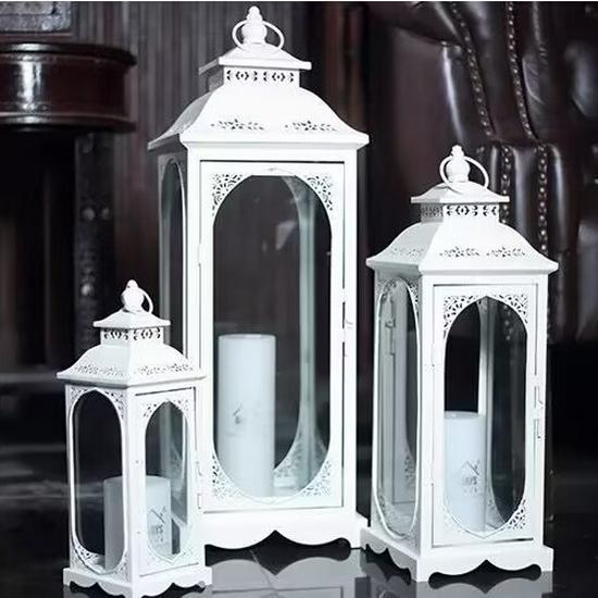 European Wrought Iron Glass Lantern: Retro Wedding Candlestick Ornaments for Floor Décor