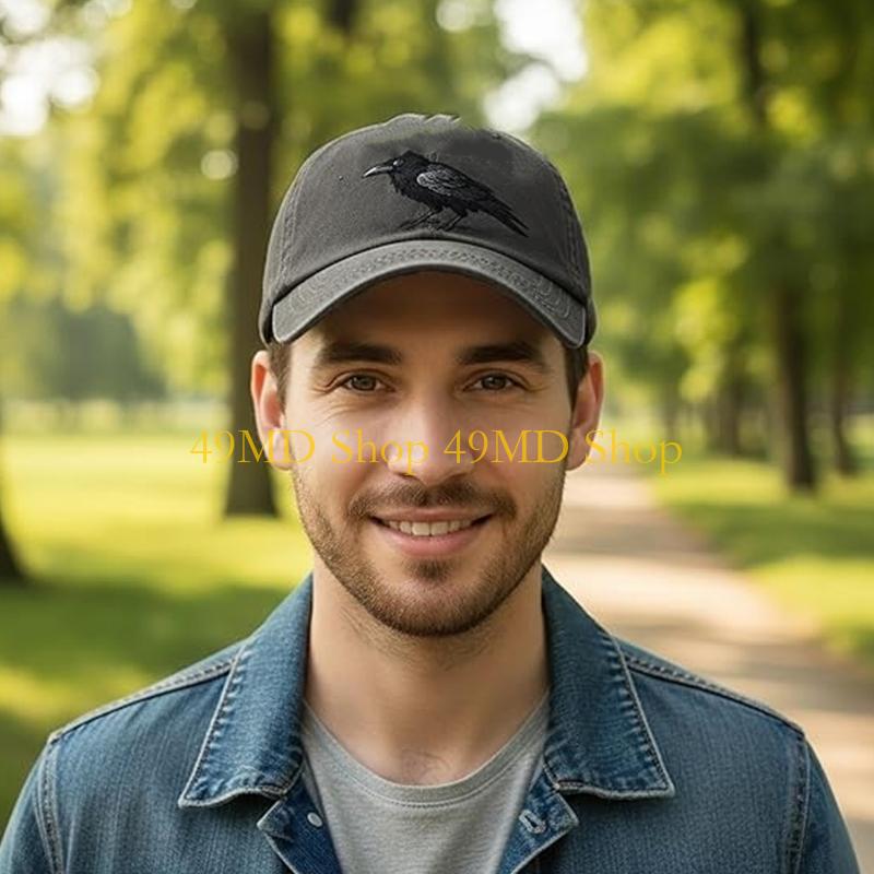 49MD Unisex Baseball Cap with Gothic Embroidery Crow Adjustable Snapbacks Dad Hat for Daily Activity Outdoor Sunproof Headwear