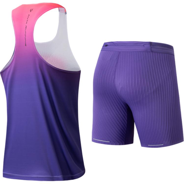 Anta Color Block Pullover Round Neck Vest And Elastic Waist Shorts Sports Leisure Set Men Sets Pure-White Grass-Purple 152355207-1