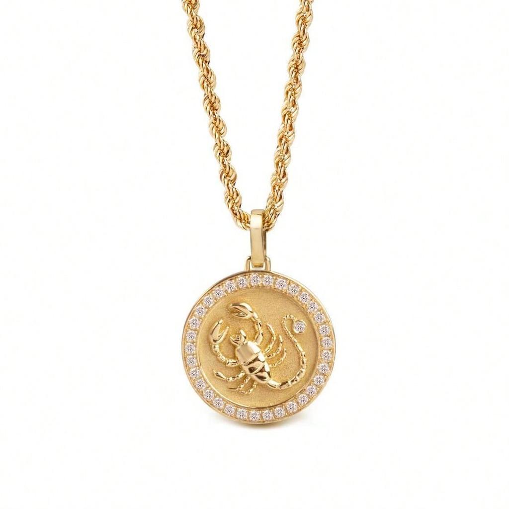 Elegant Gold Color Scorpion Pendant for Women Men Punk Scorpio White Rhinestones CZ Round Pendant Ancient Egypt Amulet Jewelry