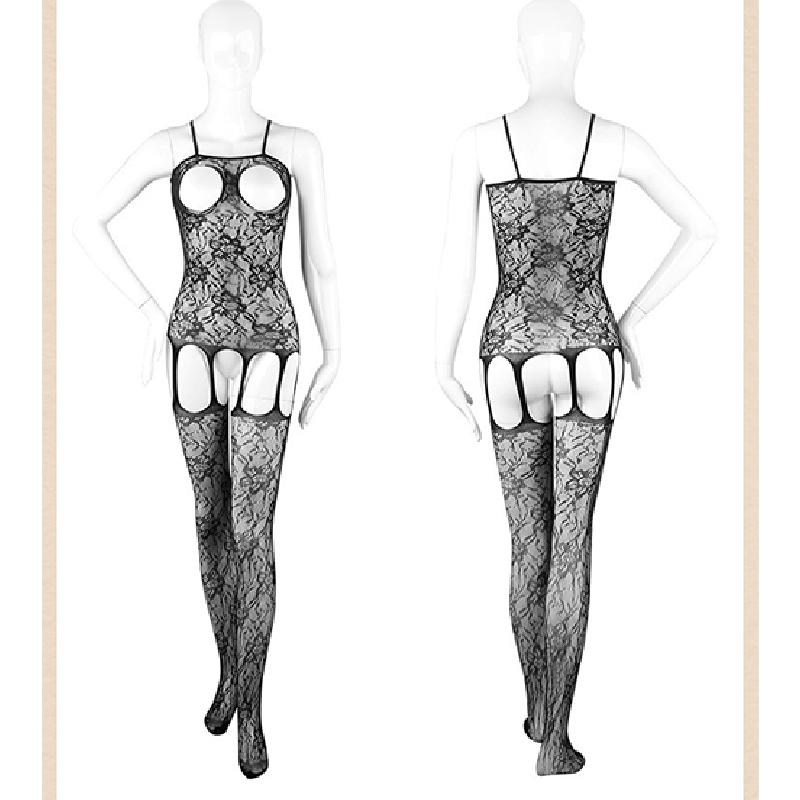 Porn Sexy Lingerie Women Lace Suspenders Crotchless Mesh Floral Bodystocking Erotic Hollow Teddies Bodysuit Open  Underwear Set