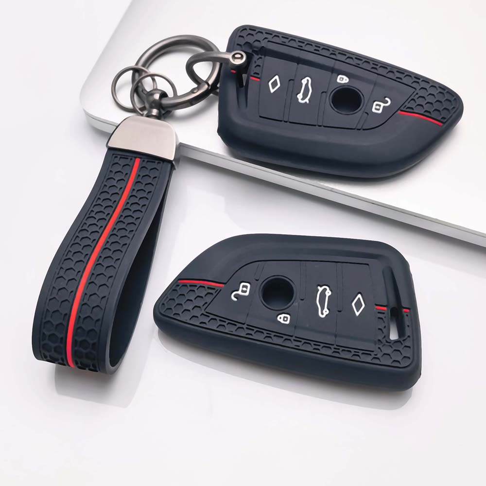 Silicone Key Fob Cover keychain Compatible with BMW 1 2 3 4 5 6 7 Series X1 X2 X3 X4 X5 X6 X7 M Series Smart Keyless Soft Grip Texture