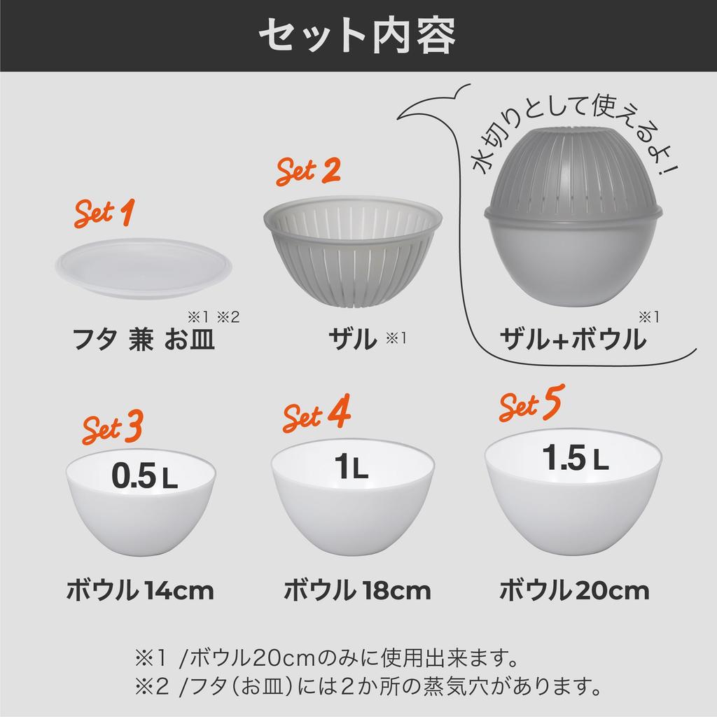 CB Japan Gray and Deep bowls for easy a colander for draining and a lid that doubles as a Microwave and dishwasher Range Colander Bowl Set atomico