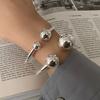 Bracelet Métal 100% Argent Sterling Massif 925 pour Femmes Vintage Fait Main Simple Boules Géométriques Cadeau d'Anniversaire Fête