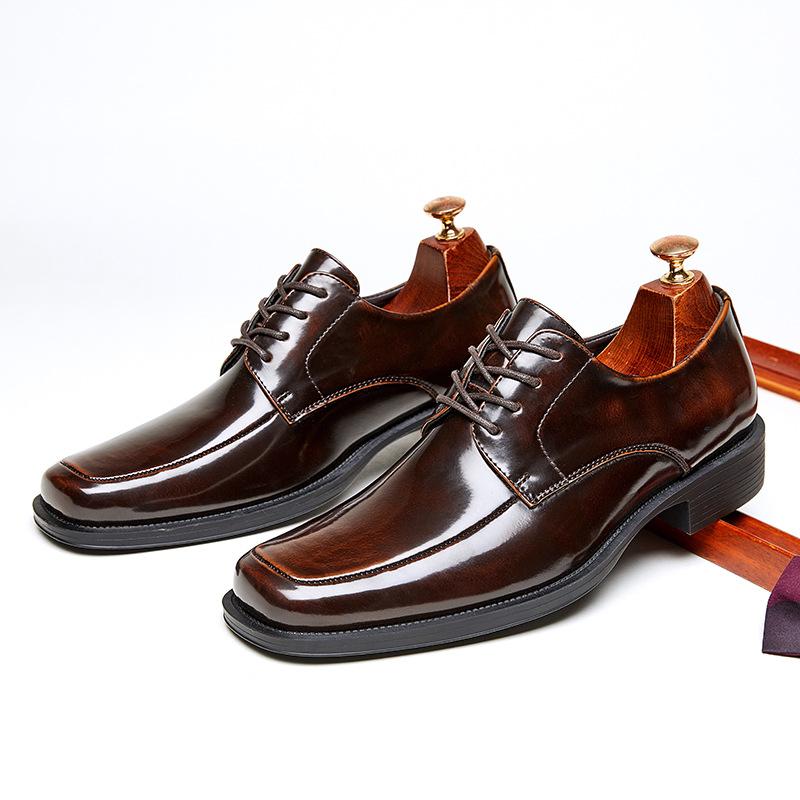 

Fashion Square Toe Business Shoes for Man Patent Leather Lace Up Men s Dress Shoes Hign Quality Wedding Groom s Zapatos Hombre Size39-45 45 коричневый