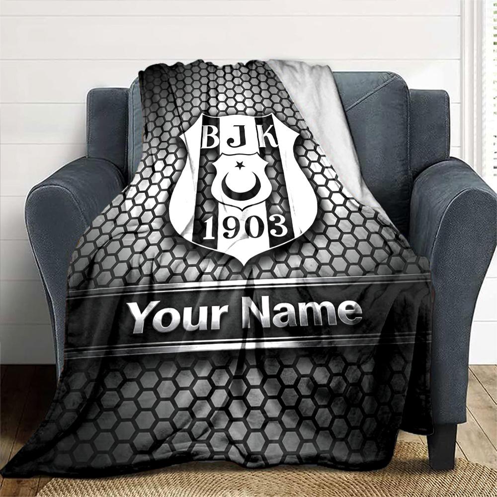 Name Custom Besiktas JK 1903 Print Flannel Blanket High Quality Warm Comfortable Cover for All Seasons Perfect for Gifts Home Decor