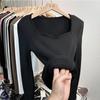 Autumn Winter Sanding Long Sleeve T Shirt Women's Plush Square Neck Short Warm Matte Autumn Clothing