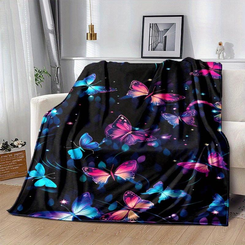 1pc Butterfly Printing Lightweight Flannel Blanket, Comfortable and Warm Blanket, for Camping Sofa Bed and Couch Office, Suitable for Gift Bl