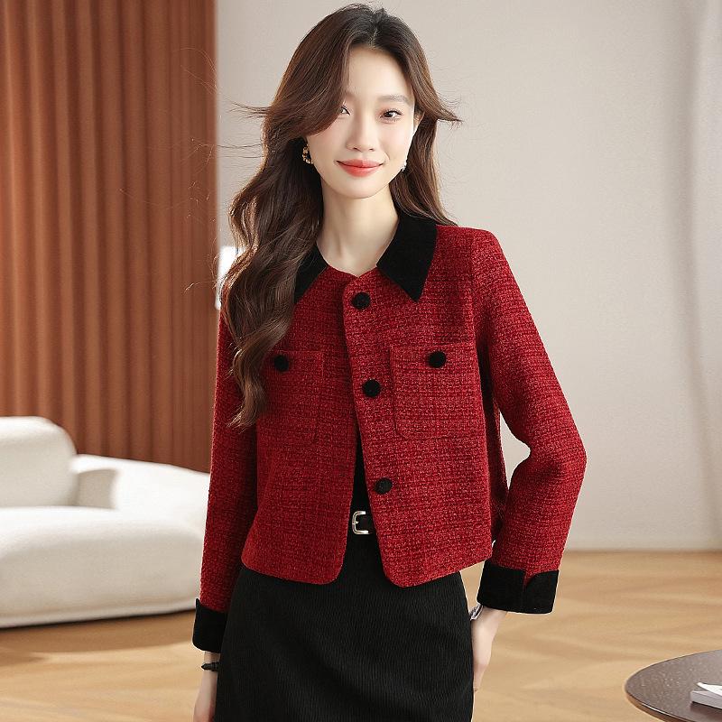 Genuine French Lapel Jacket: Women's Autumn/Winter Angora Red Wool Coat