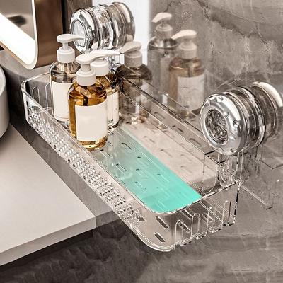 Kunststoff Saugnapf Duschregal Transparent Platzsparend Abflusskorb Wasserdicht Große Kapazität Make-up Organizer Badezimmer