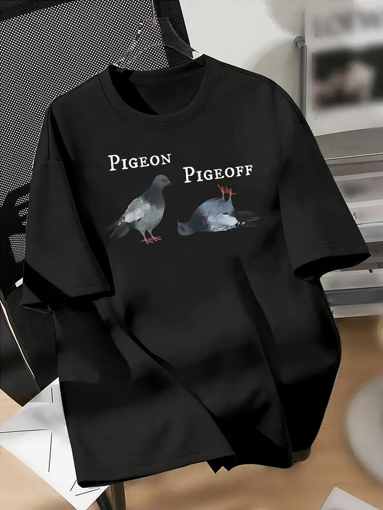 2026 New 100 Cotton Tshirt Unisex Funny Pigeon Pigeoff Pun Print Casual Humorous Urban Style Short Sleeve Crew Neck Tops