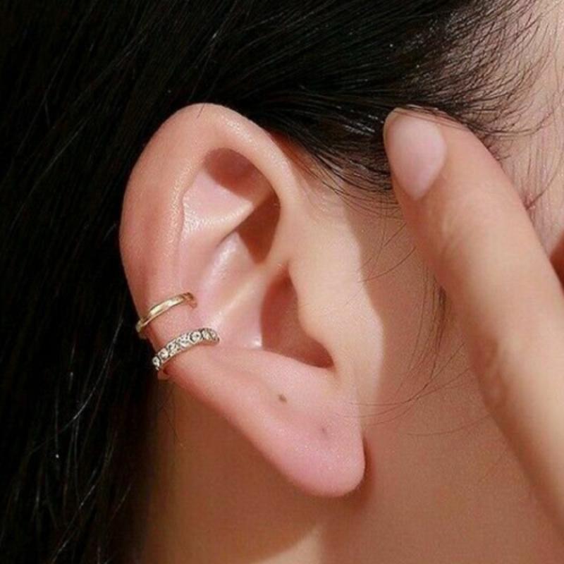 Single Fashionable and Simple Zircon Inlaid Double-layer Earrings, Women's Zircon Without Ear Holes, Ear Bone Clip Accessories