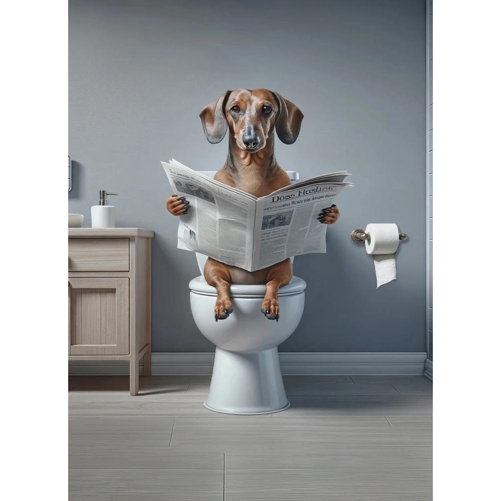 Toiletthunde Zeitungen lesen Lustige Poster Rottweiler Dobermann Pudel Leinwandmalerei Badezimmer Wandkunst Bild Heimdekor