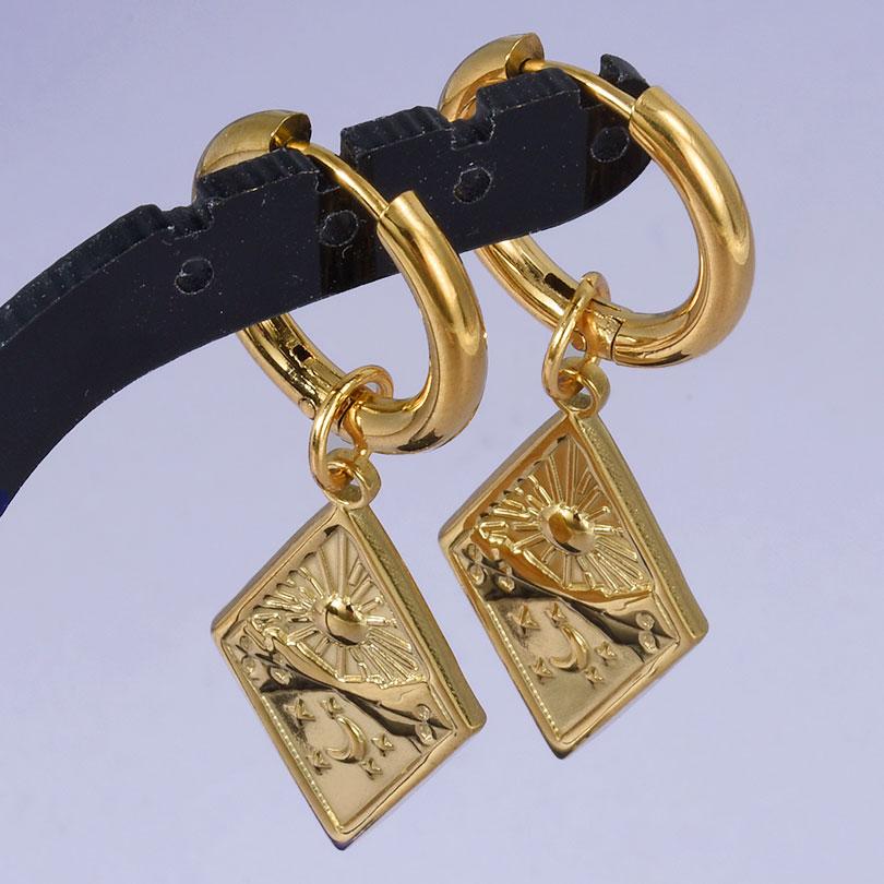 1 Pair Gold Color The Sword Evil Eye Sun Earrings For Women Men Accessories Round Hoops Stainless Steel Earring Religious Cross