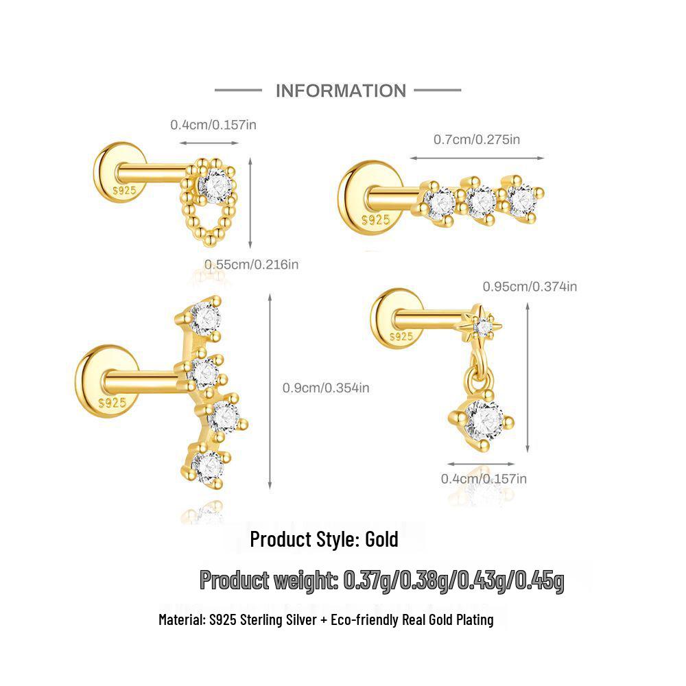 S925 Sterling Silver Star-Lotus Bow Cartilage Earrings
