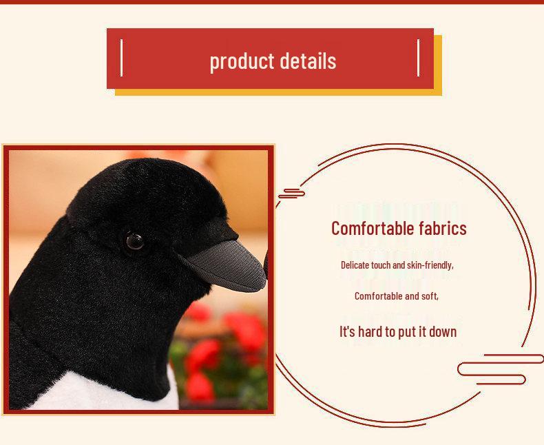 Joyful Magpie Plush Toy - Realistic Bird Doll, Photo Prop, Ornament Gift