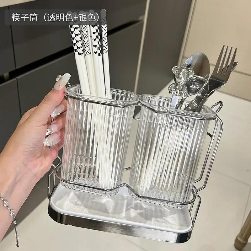 Nordic Kitchen Cutlery Organizer Knife Stand Plastic Drain Storage Holder Spoon Fork Chopstick Kitchenware Cooking Tool Tray