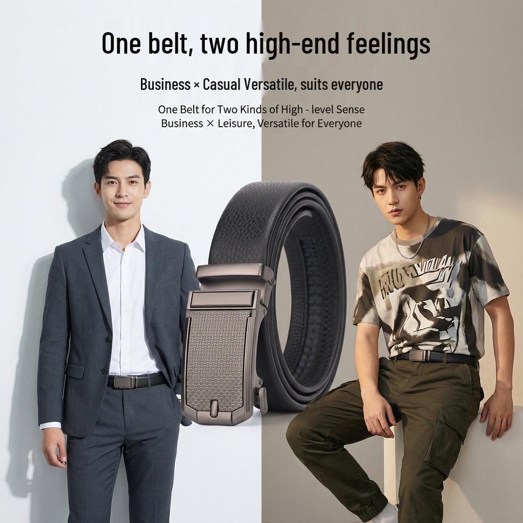 Men's Genuine Leather Business Belt with Automatic Buckle
