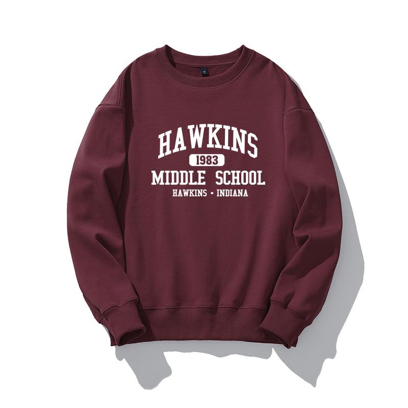 Stranger Things Unisex Hoodie - Hawkins Middle School, Long Sleeve, Autumn/Winter, Round Neck