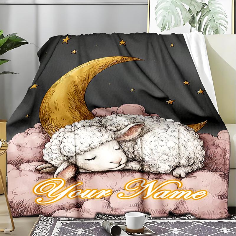 1PC Custom Name Moonlit Dreams Sheep outdooor Flannel blankets Throw Blanket All-Season Throw Gift Bedspread for Couch, Bed, Camping Holiday Birthda