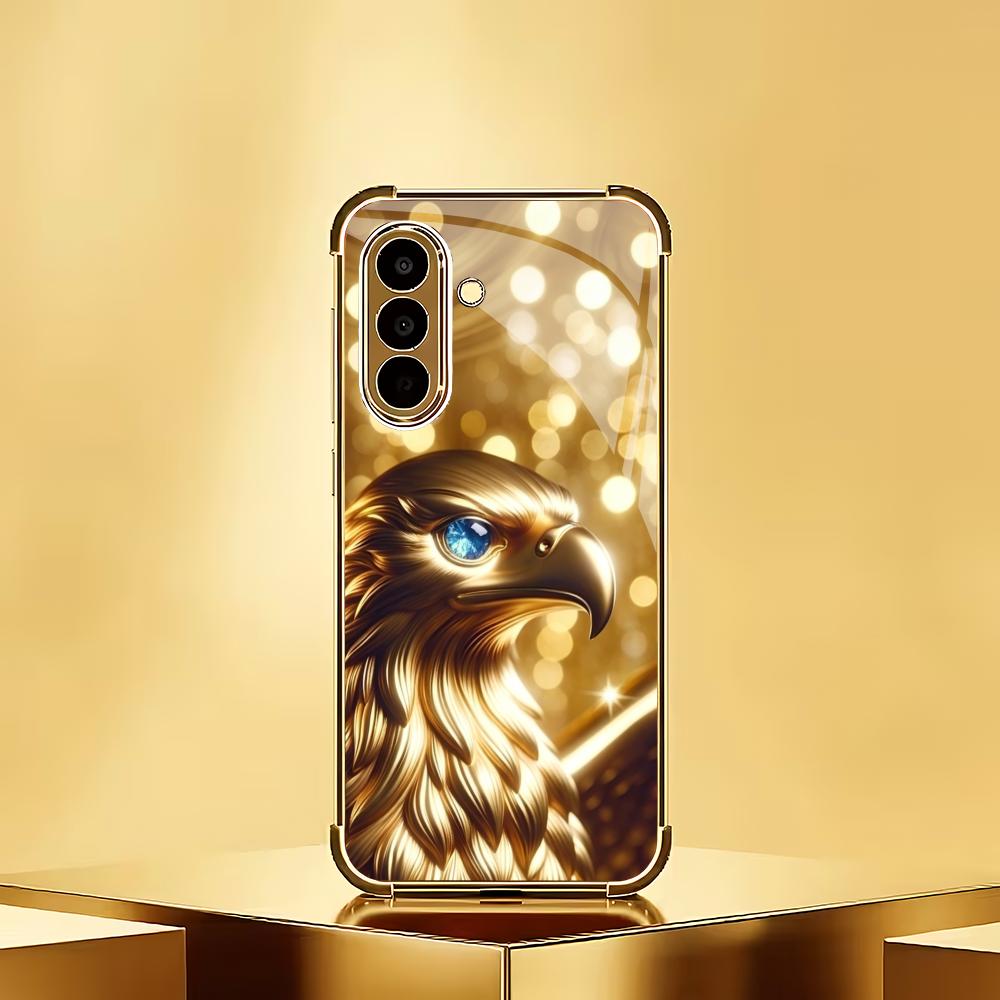 Golden Parrot Electroplated Glass Phone Case Suitable for Samsung Galaxy S26 S25 S24 S23 S22 S20 FE/Ultra/Plus Anti Drop