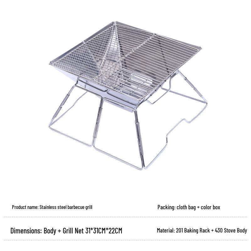 Portable Stainless Steel Folding BBQ Grill and Wood Stove for Outdoor Camping