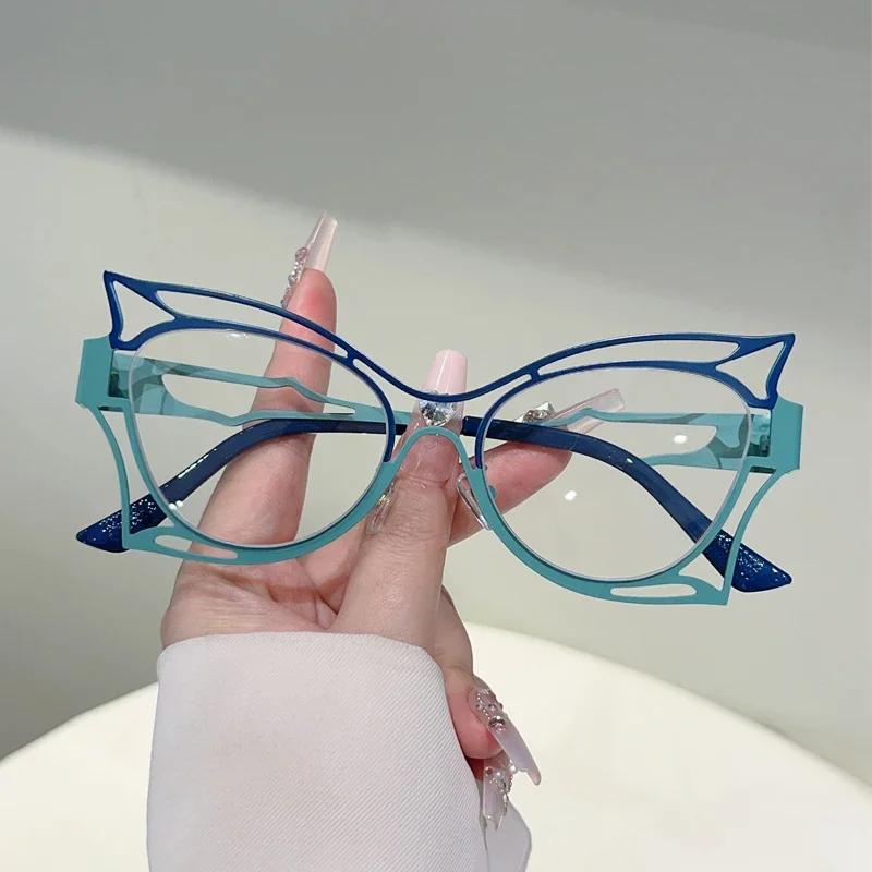 Butterfly Shaped Eyeglasses Women Fashion Hollowed Rim Blue Light Blocking Optical Frames Trendy Stylish Design Glasses