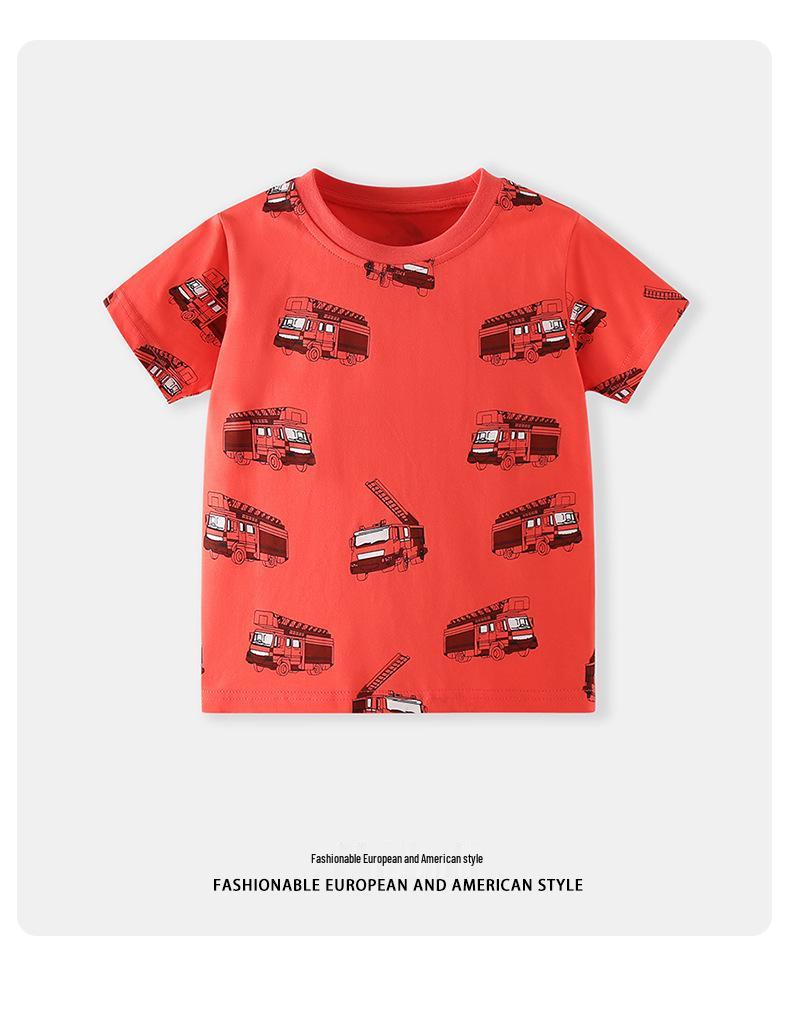 Children's Cartoon Car T-shirt - Spring/Summer 2026, Short-Sleeve, Round Neck