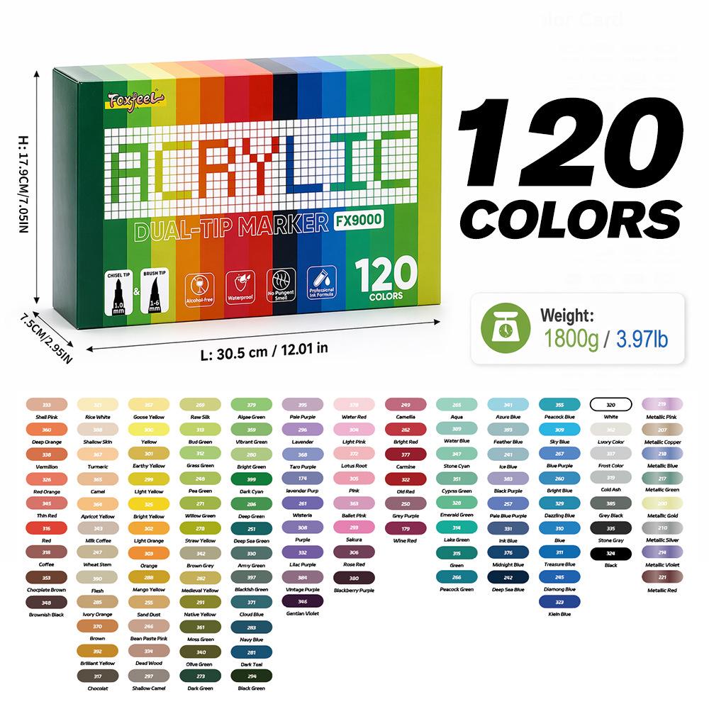 Student Art Double-Ended Acrylic Markers Set - Soft & Hard Tips, Professional Quality