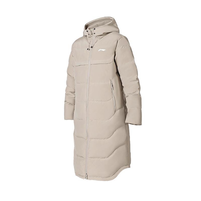 

Li-Ning Simple Brand Logo Mid-Length Hooded Down Jacket Unisex Outerwear Khaki YYMU151-4 S
