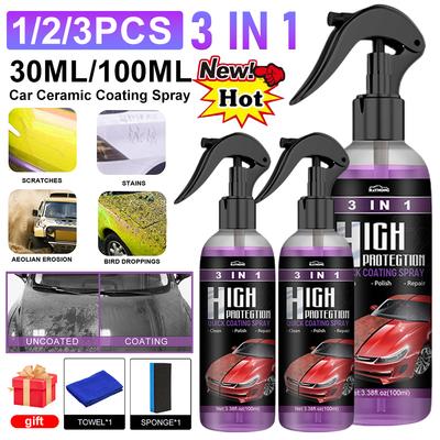 Rivestimento Ceramico Rapido ad Alta Protezione 3 in 1 Spray Nano Cera Lucidante per Auto Rinfrescante Plastica Riparazione Rapida Graffi Fini