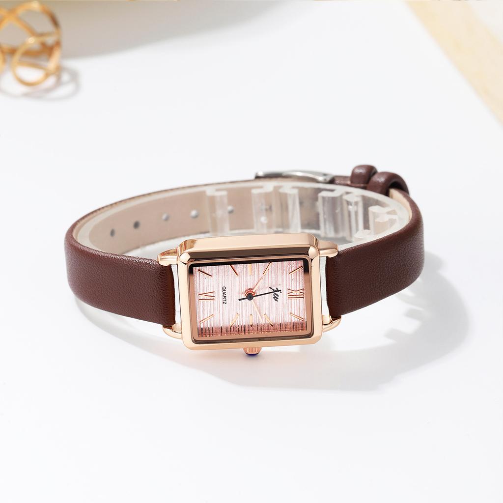 Ladies Glitter Small Square Watch Student Simple Belt Waterproof Quartz Watch Rose Gold Calendar Student Watch