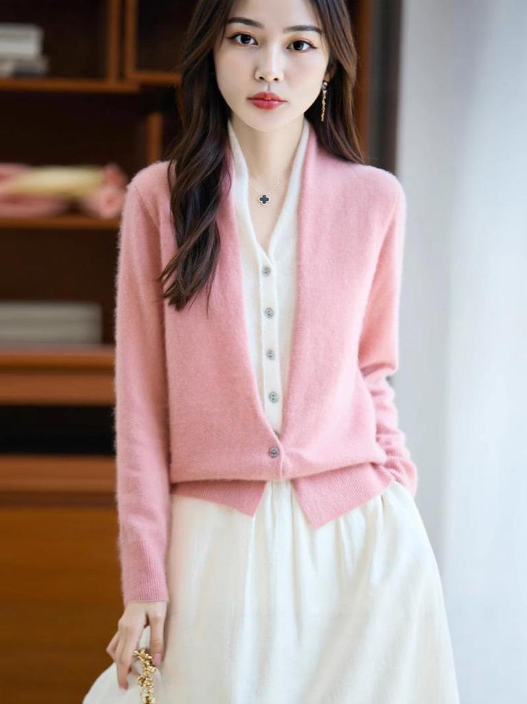 Australian Wool Color Block Two-Piece Cardigan Pullover for Women