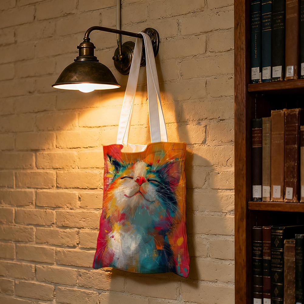 Cute Oil Painting Cat Storage Bags Large Capacity Canvas Bag For Female Students To Hold Books Tote Mommy Bag