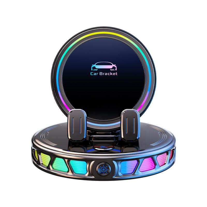 RGB Atmosphere Light Car Phone Holder, Wireless Charging Dashboard Air Vent Magnetic GPS Mount for Auto Navigation серый