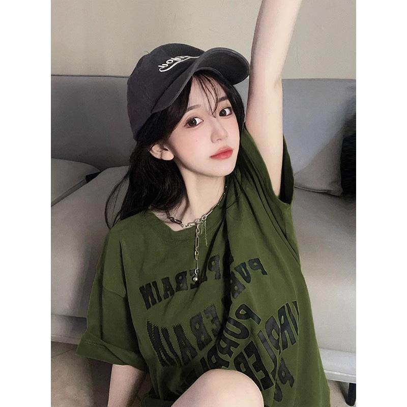 Pure Cotton Heavy American Design Short-sleeved T-shirt Women's New Summer Loose Chic Hong Kong Flavor Half-sleeved